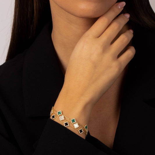 Mini Multi Pave Outlined Colored Clover Bracelet
