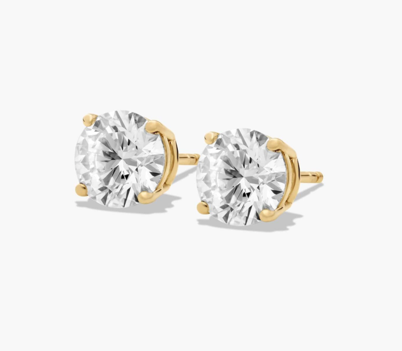 3ct 14K Yellow Gold Four Prong Round Brilliant Lab-Grown Diamond Stud Earrings