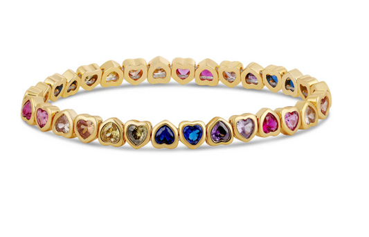 MINI RAINBOW STRETCHY BEZEL HEART BRACELET